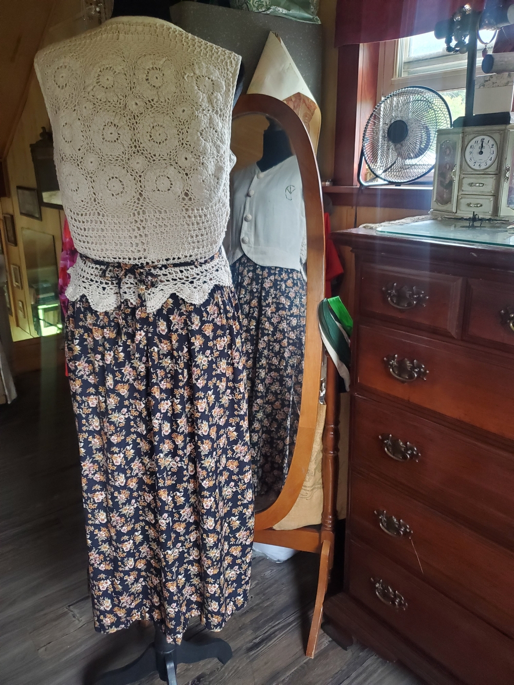 Jamie Brooke Navy Floral Maxi Dress with Cream Bodice - Picture 2 of 7